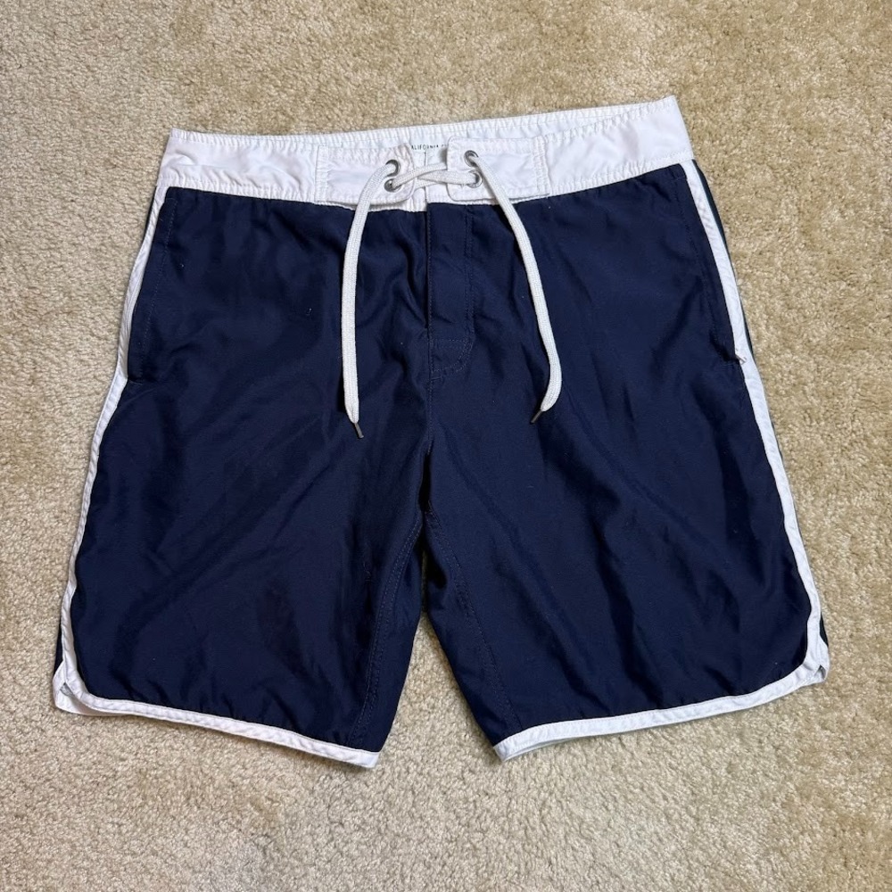 Gap Swim Trunks Men's L Navy Blue White Board Shorts Mesh Lined Zip Pockets